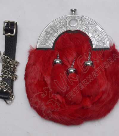 Chrome Accent Red Rabbit Fur Sporran