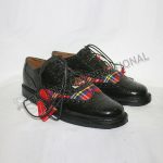 Royal Stewart Tartan Shoes Shiny Black PVC With Rubber Sole