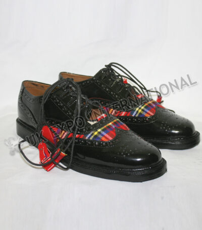Royal Stewart Tartan Shoes Shiny Black PVC With Rubber Sole