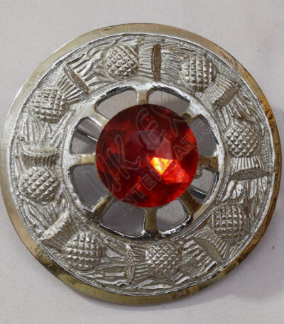 Thistle Moulded With Red Ruby Stone Brooch