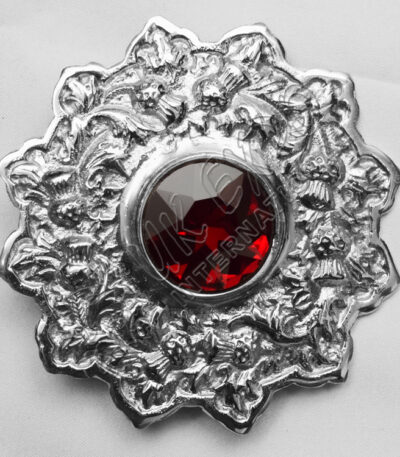 Red Ruby Stone Thistle With Trim Brooch