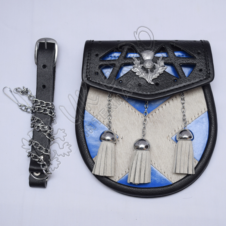 Scotland Flag Blue Calf Skin Semi Dress Thistle Sporran