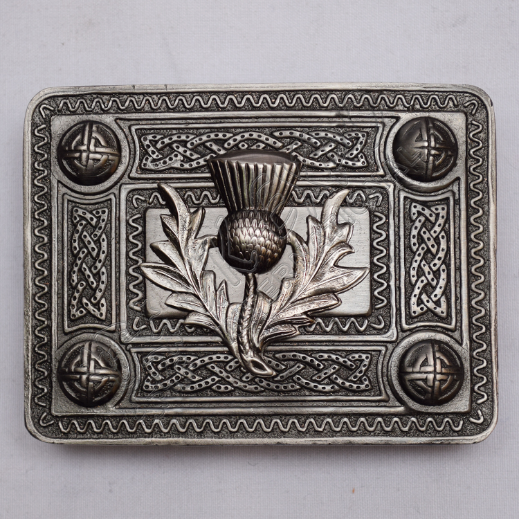 Scottish Antique Celtic Design Kilt Buckle With Thistle Badge