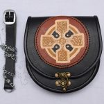 Scottish Celtic Design Black Leather Sporran