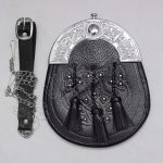 Scottish Chrome Celtic Black Leather Sporran