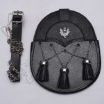 Scottish Black Leather Celtic Thistle Badge Sporran