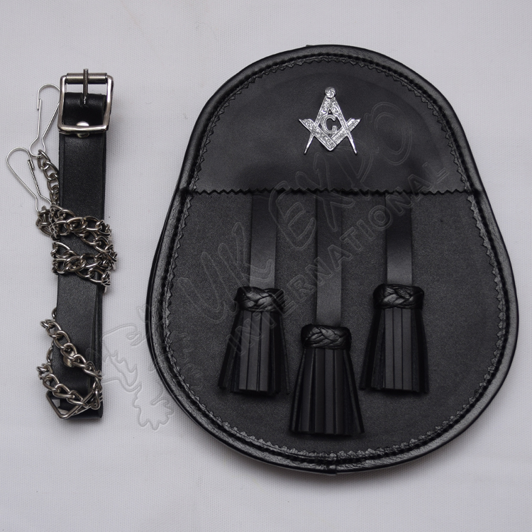 Scottish Masonic Badge Black Leather Day Sporran