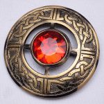 Scottish Bronze Celtic Design Ruby Stone Brooches