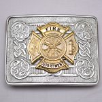 Celtic Design Chrome Buckle With Brass Fire Department Badge