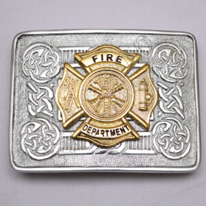 Scottish Celtic Design Chrome Buckle With Brass Fire Department Badge