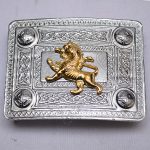 Scottish Celtic Chrome Buckle With Brass Rampart lion Badge