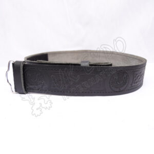 Scottish Flower and Celtic knot work Embossed on Black Color orignal Leather Kilt Belt