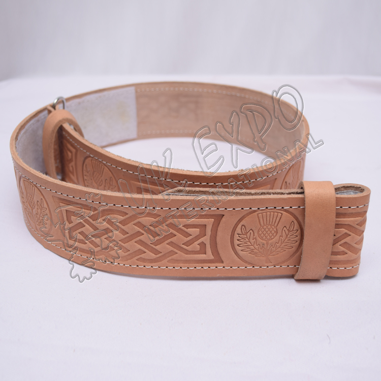 Scottish Flower Celtic Knot Work Emboss Skin Color Leather Belt