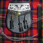Black Leather Celtic Thistle Cantle Badge Sporran