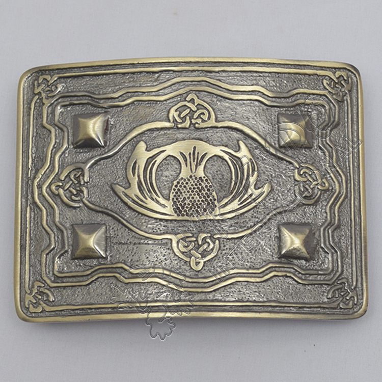 Scottish Flower With Diamonds Brass Antique Kilt Belt Buckle