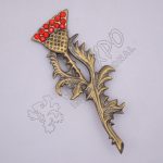 Scottish Flower With Leaf Stone Brass Antique Kilt Pin