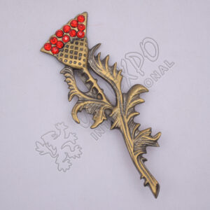 Scottish Flower With Leaf Stone Brass Antique Kilt Pins