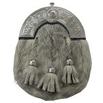 Grey Bovine Fur Full Dress Celtic Cantle Sporran