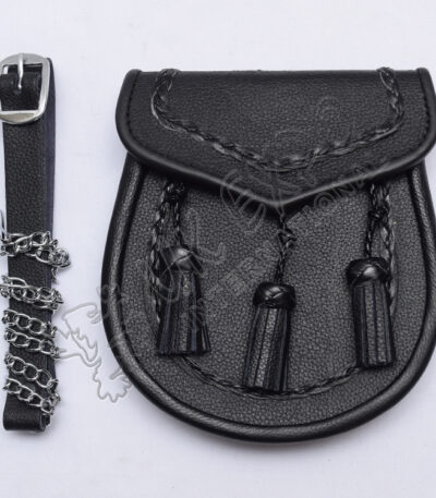 Double Embossed Scottish Black Leather Sporran