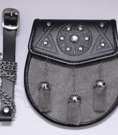 Black Leather Grey Calf Skin Accent Sporran