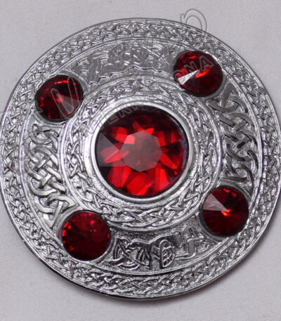 Scottish Highland Red Stone Kilt Fly Plaid Brooch
