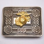 Scottish Shiny Antique Celtic Buckle With Brass US Marine Badge