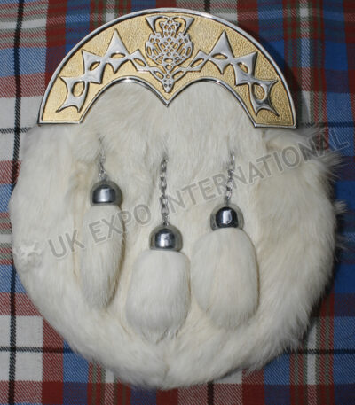 Thistle Gold White Rabbit Fur Sporran