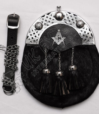 Celtic Masonic Black Seal Skin Formal Sporran