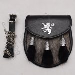 Gray Fur Black Leather Lion Chrome Sporran