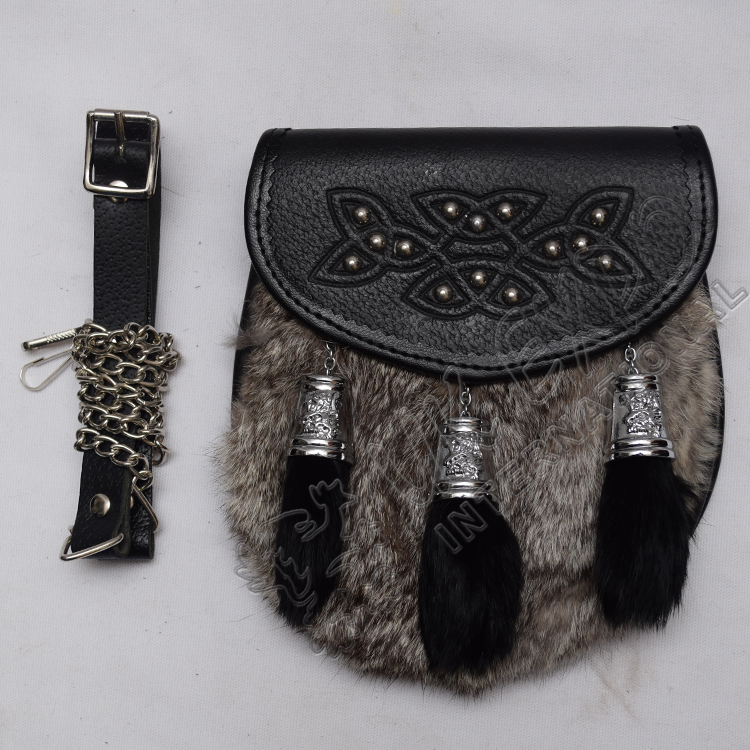 Scottish Celtic Studwork Gray Fur Sporran