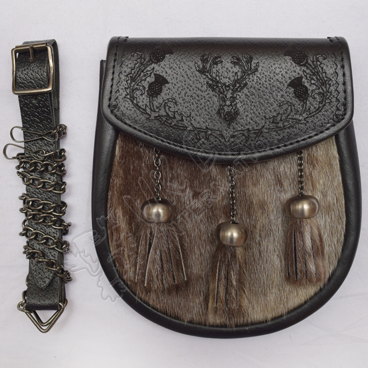 semi_dress_stag_head_and_thistle_laser_etched_with_brown_seal_skin_leather_sporran_m_6519.jpg Stag Head Thistle Leather Sporran