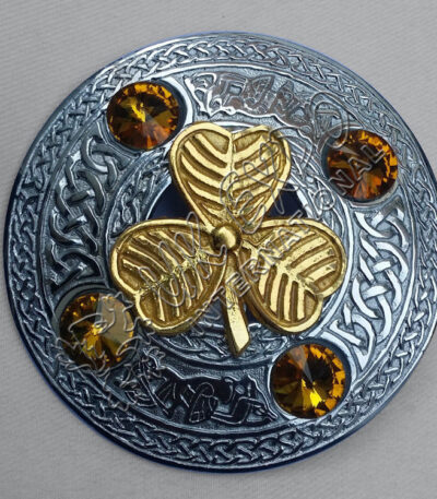 Celtic Horse With Shamrock Badge Kilt Plaid Brooch