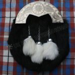 Unique Engraving Antique Flower Black Rabbit Fur Sporran