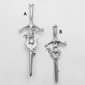 Small thistle with round shape sword kilt pin