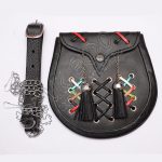 Colorful Laced Edge Embossed Black Leather Sporran