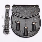 Brass Studded Black Leather Embossed Sporran