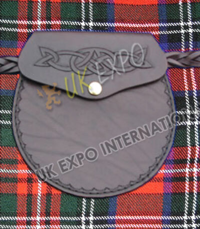 Black Leather Celtic Embossed Leather Laced Fit Sporran