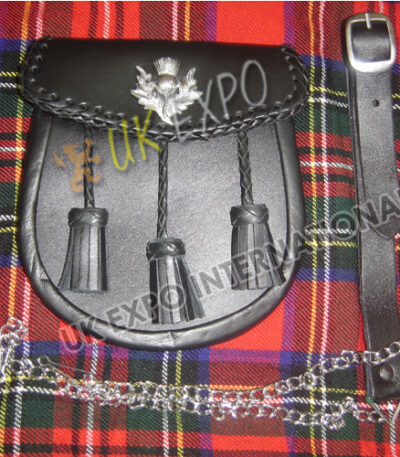 Black Leather Embossed Day Wear Thistle Sporran