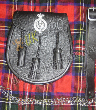 Black Leather Embossed Scottish Thistle Rim Plated Sporran