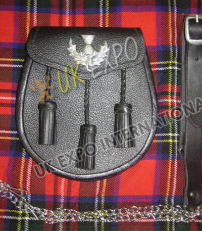Black Leather Embossed Thistle Sporran