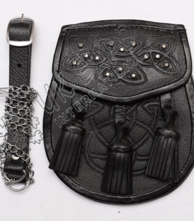 Black Leather Embossed Day Wear Celtic Sporran