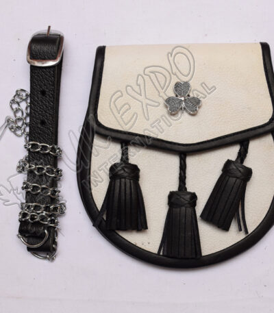 White Seal Skin Leather Embossed Shamrock Sporran