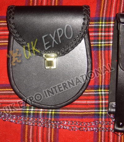 Scottish Black Leather Embossed Day Wear Sporran