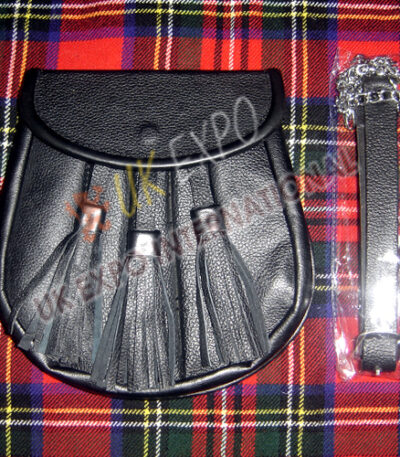 Scottish Black Leather Embossed Day Wear Sporran