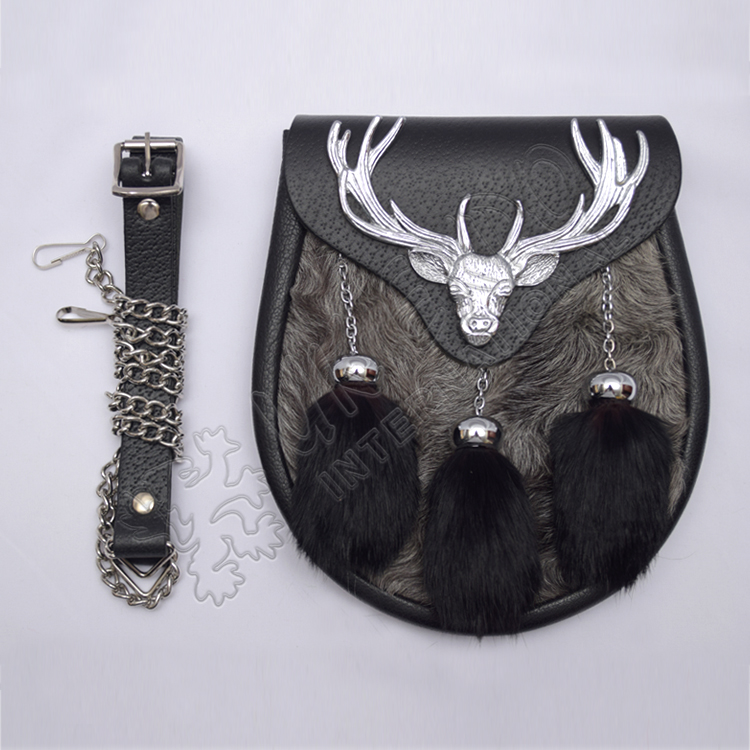 Stag Semi Dress Gray Fur Sporran
