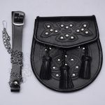 Chrome Studded Embossed Black Leather Sporran