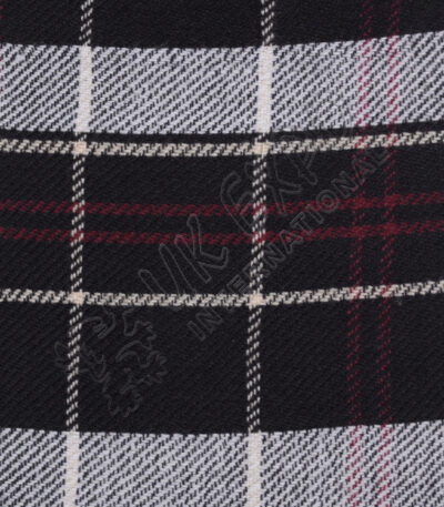 White and Red Line on Black Tartan No 41