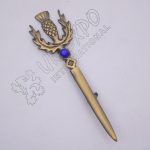 Thistle With Stone Brass Antique Kilt Pin