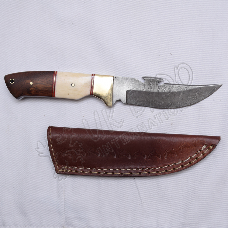 Thunder Cut Knife Damascus Blade With Wood/Bone Handle Brass