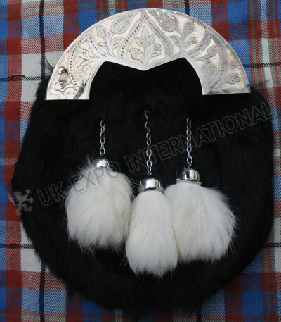 Engraved Antique Finish Black Rabbit Fur Sporran